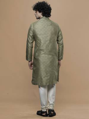Maahi fabs cotton stylish green with small motifs design ethnic kurta for wedding and party occasion 4