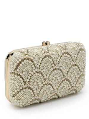 adorn off white pearl embellished corduroy clutch 6