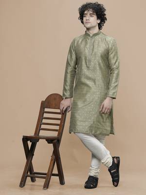 Maahi fabs cotton stylish green with small motifs design ethnic kurta for wedding and party occasion 1