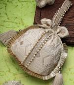 droop biege & gold embroidered faux silk potli