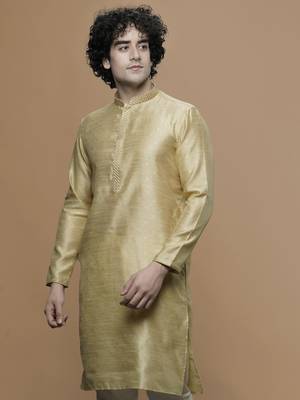 cotton stylish gold with small motifs design ethnic kurta for wedding and party occasion 5