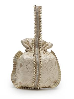 droop biege & gold embroidered faux silk potli 5