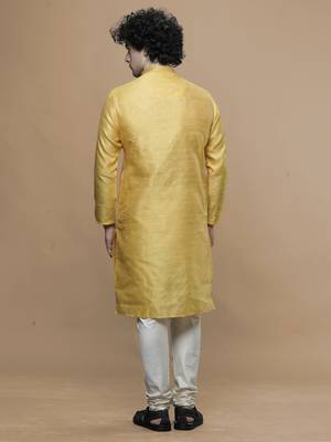 Maahi fabs cotton stylish yellow with small motifs design ethnic kurta for wedding and party occasion 5