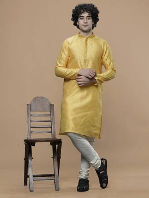 Maahi fabs cotton stylish yellow with small motifs design ethnic kurta for wedding and party occasion 1