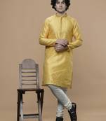 Maahi fabs cotton stylish yellow with small motifs design ethnic kurta for wedding and party occasion