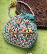 dangle aqua blue & multi fish scale embellished velvet potli