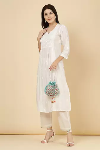dangle aqua blue & multi fish scale embellished velvet potli
