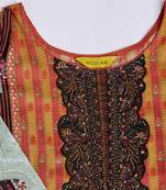 Mojilaa women's orange cotton striped embroidered pakistani style kurta with pant & dupatta