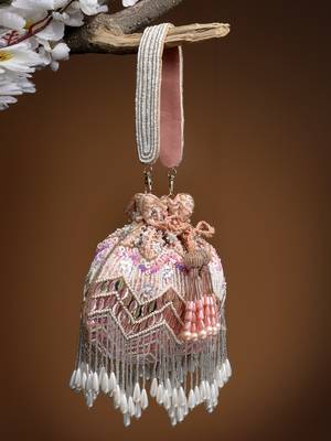 droop peach & multi chevron embellished velvet potli 1