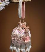 droop peach & multi chevron embellished velvet potli