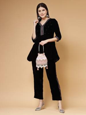 droop peach & multi chevron embellished velvet potli 3
