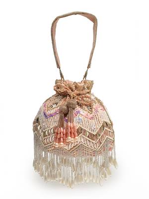 droop peach & multi chevron embellished velvet potli 4