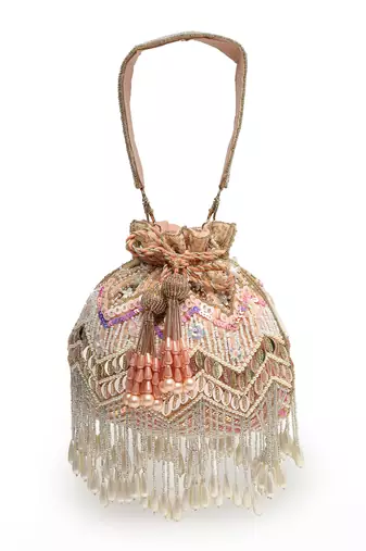 droop peach & multi chevron embellished velvet potli