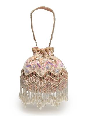 droop peach & multi chevron embellished velvet potli 5