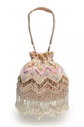 droop peach & multi chevron embellished velvet potli