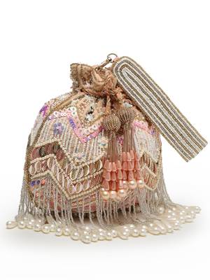 droop peach & multi chevron embellished velvet potli 6