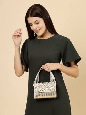 coffer champagne & white floral embellished faux silk clutch 3