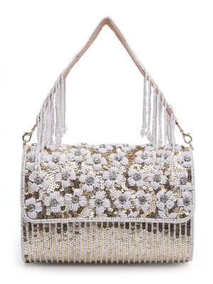 coffer champagne & white floral embellished faux silk clutch 4
