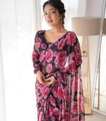 Pre Draped Reay To Wear Saree With Full Stitched Blouse Lightweight Chiffon Fabric