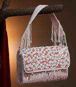 coffer coral & white floral embellished faux silk clutch