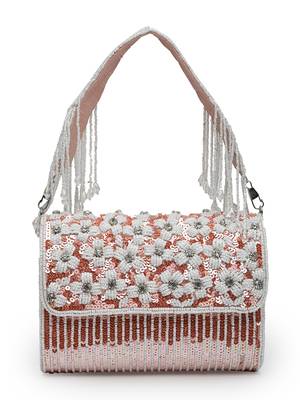 coffer coral & white floral embellished faux silk clutch 4
