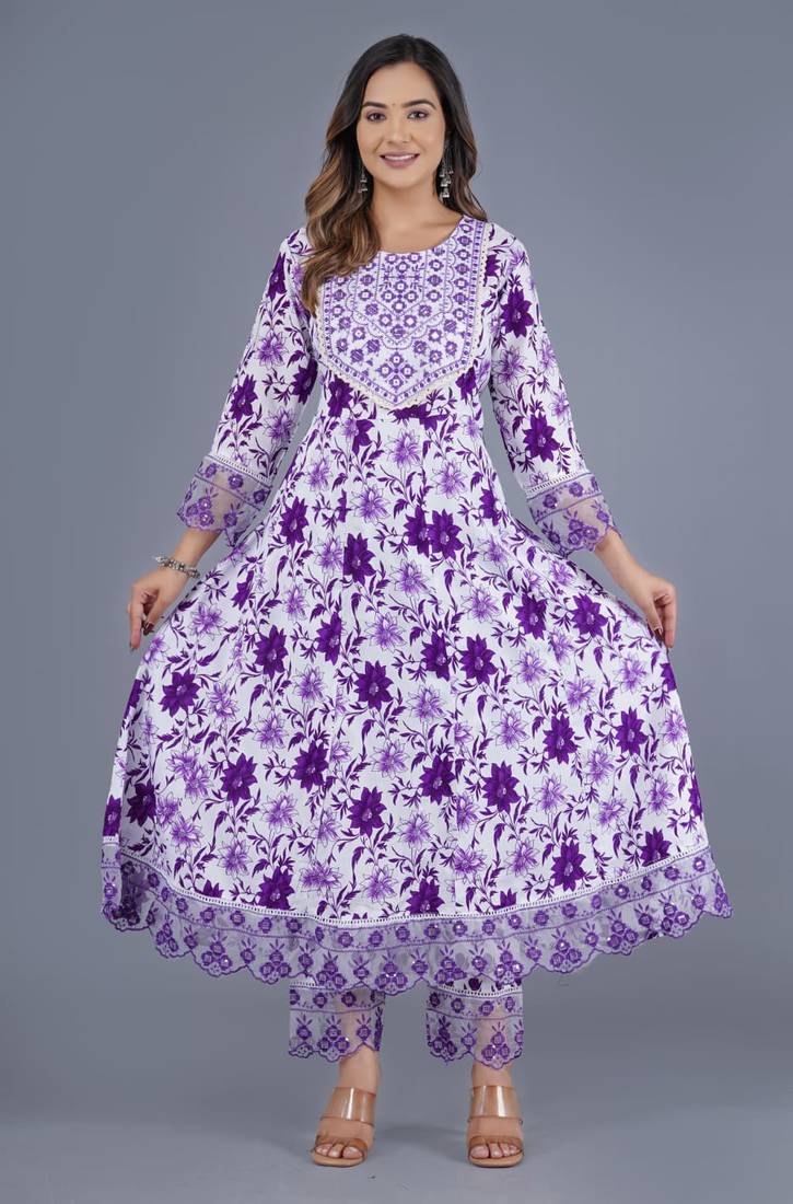 Lavender Viscose Rayon Printed Kurta Pant With Dupatta