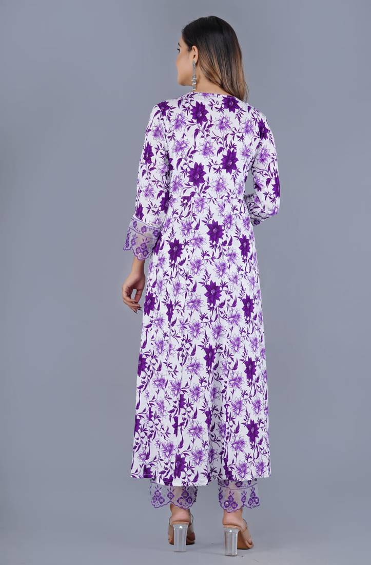 Lavender Viscose Rayon Printed Kurta Pant With Dupatta