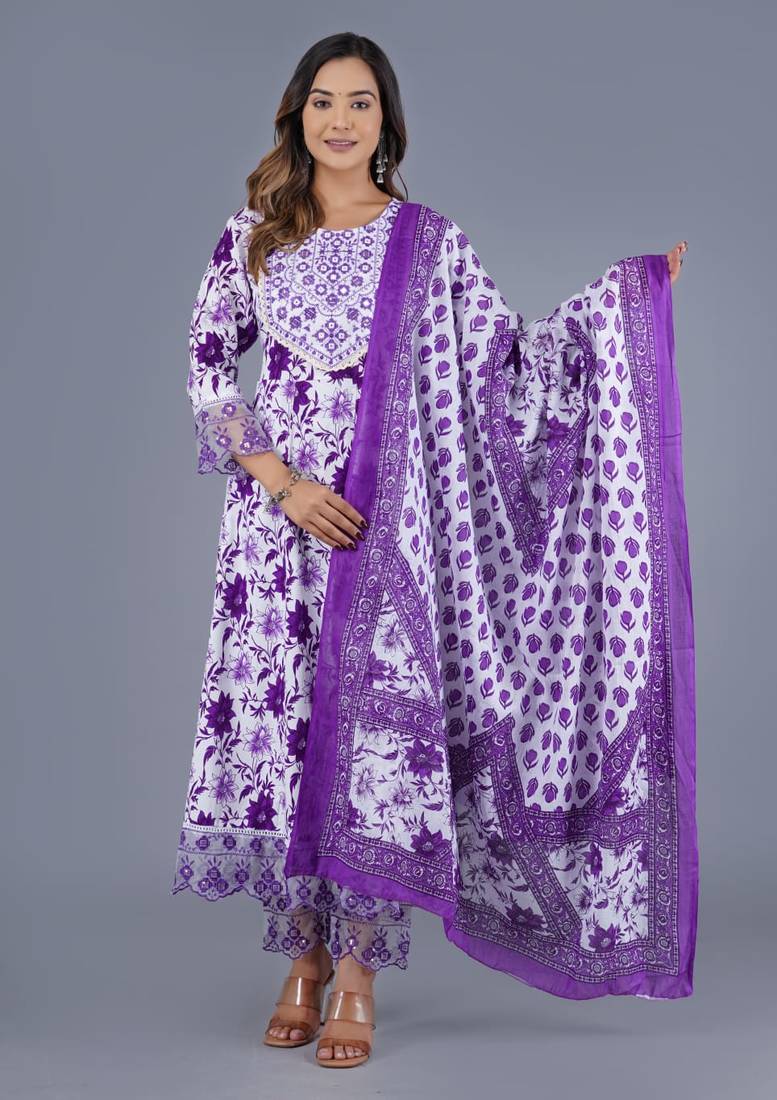 Lavender Viscose Rayon Printed Kurta Pant With Dupatta
