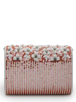coffer coral & white floral embellished faux silk clutch 5