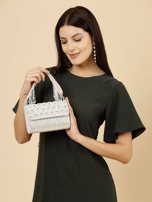 coffer silver & white floral embellished faux silk clutch 3