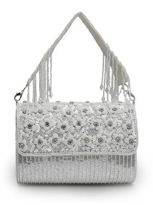 coffer silver & white floral embellished faux silk clutch 4