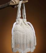 droop off white pearl embellished velvet potli