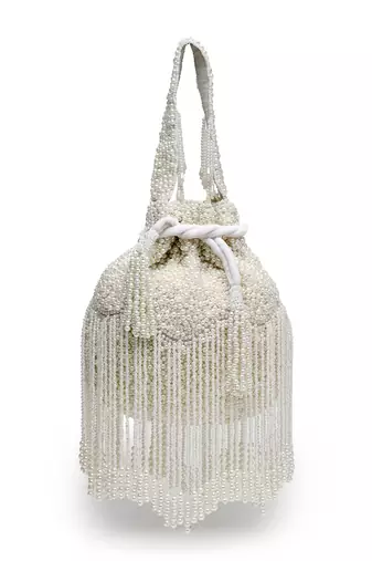 droop off white pearl embellished velvet potli