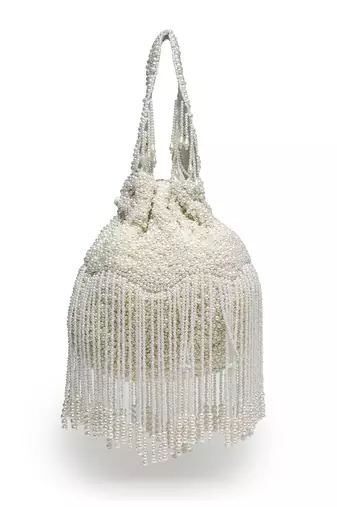 droop off white pearl embellished velvet potli