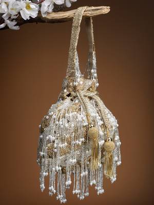 droop gold & silver palmette embellished suede potli 1