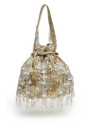 droop gold & silver palmette embellished suede potli 4