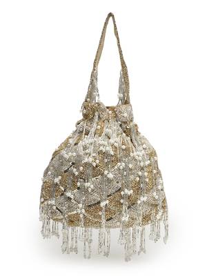 droop gold & silver palmette embellished suede potli 5
