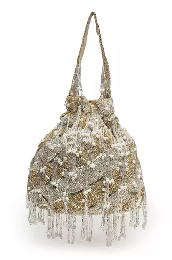 droop gold & silver palmette embellished suede potli