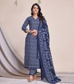  indigo blue cotton geometric gota patti straight kurta with afghani salwar & dupatta