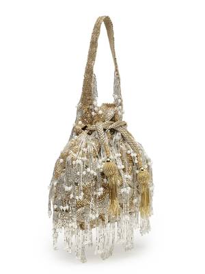 droop gold & silver palmette embellished suede potli 6