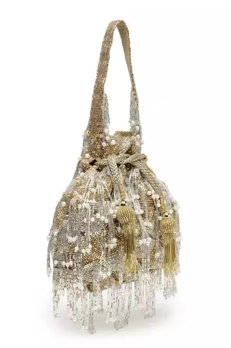 droop gold & silver palmette embellished suede potli