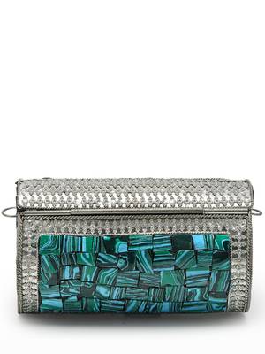 mosaic turquoise blue & silver mosaic embellished metal clutch 4