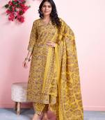  yellow cotton floral gota patti straight kurta with afghani salwar & dupatta