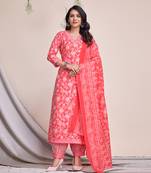  peach red cotton bagh gota patti straight kurta with afghani salwar & dupatta