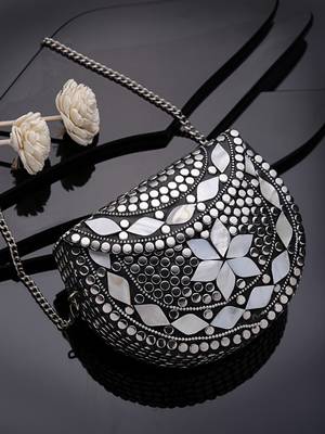 mosaic marble & silver mosaic embellished metal clutch 1