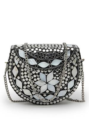 mosaic marble & silver mosaic embellished metal clutch 3