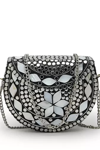 mosaic marble & silver mosaic embellished metal clutch