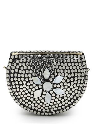 mosaic marble & silver mosaic embellished metal clutch 4