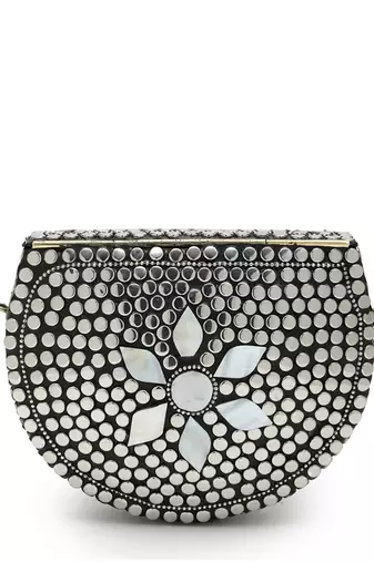 mosaic marble & silver mosaic embellished metal clutch