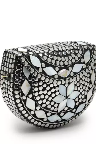 mosaic marble & silver mosaic embellished metal clutch
